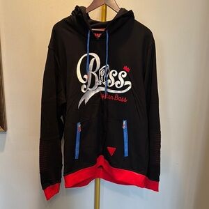 Catching Bass by Ron Bass color block hoodie red and black EUC 3XL
